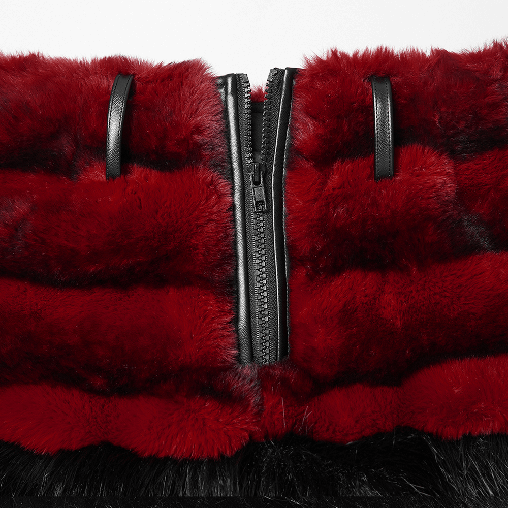 Gothic Faux Fur Mini Skirt with Belt and Studs