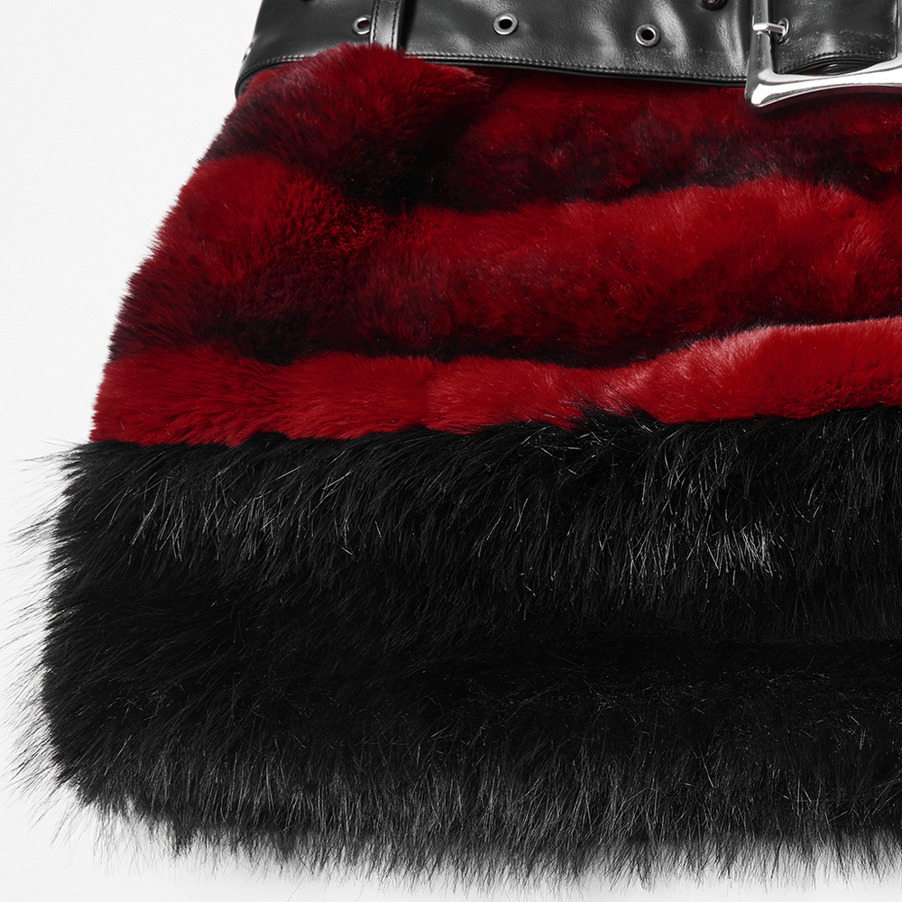 Gothic Faux Fur Mini Skirt with Belt and Studs