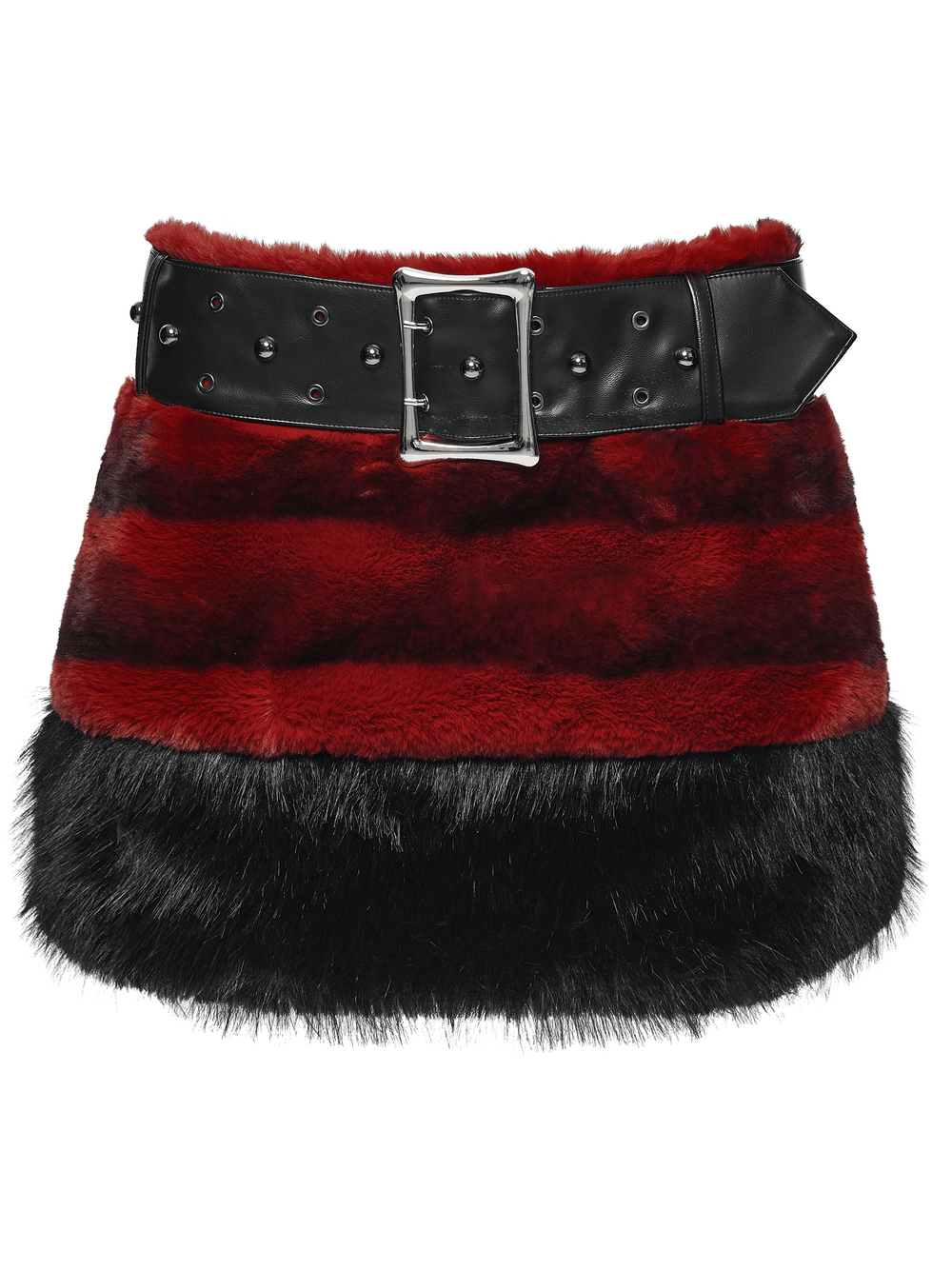 Gothic Faux Fur Mini Skirt with Belt and Studs