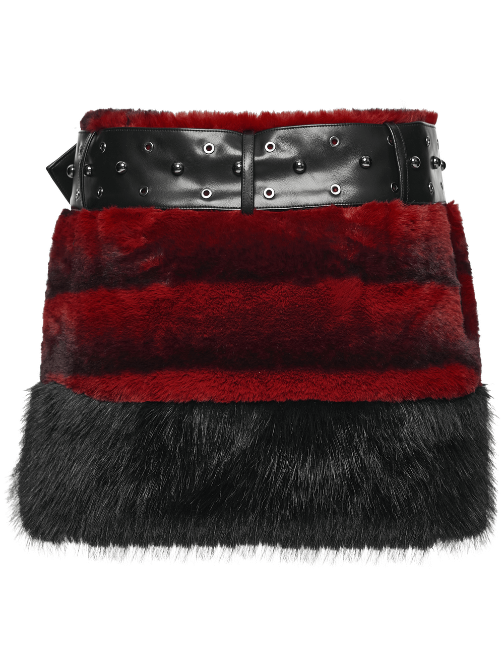 Gothic Faux Fur Mini Skirt with Belt and Studs