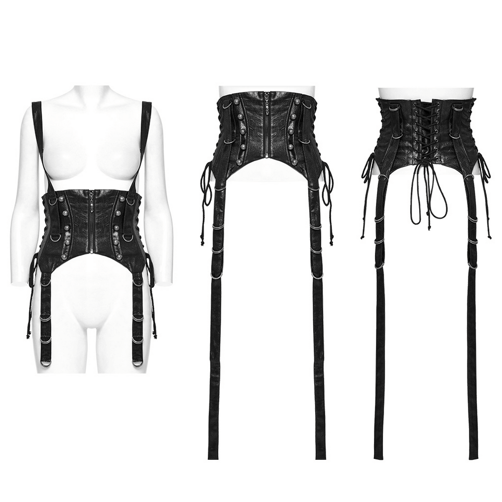 Gothic Faux Leather Corset with Straps and Metal Accents