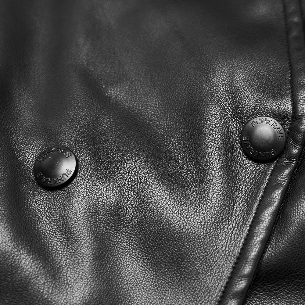 Gothic Faux Leather Jacket with Skull-Studded Brim