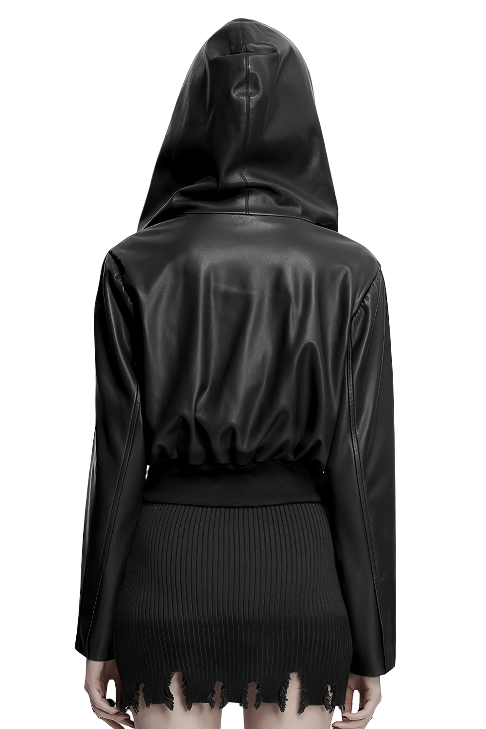 Gothic Faux Leather Jacket with Skull-Studded Brim