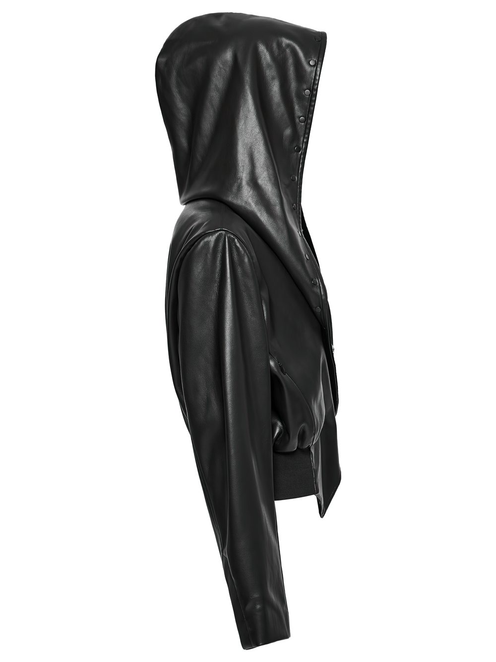 Gothic Faux Leather Jacket with Skull-Studded Brim