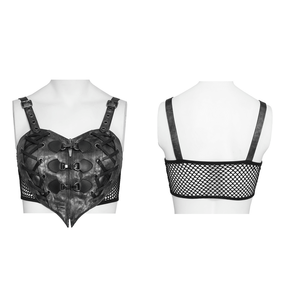 Gothic Faux Leather Lace Up Buckle Bralette Top
