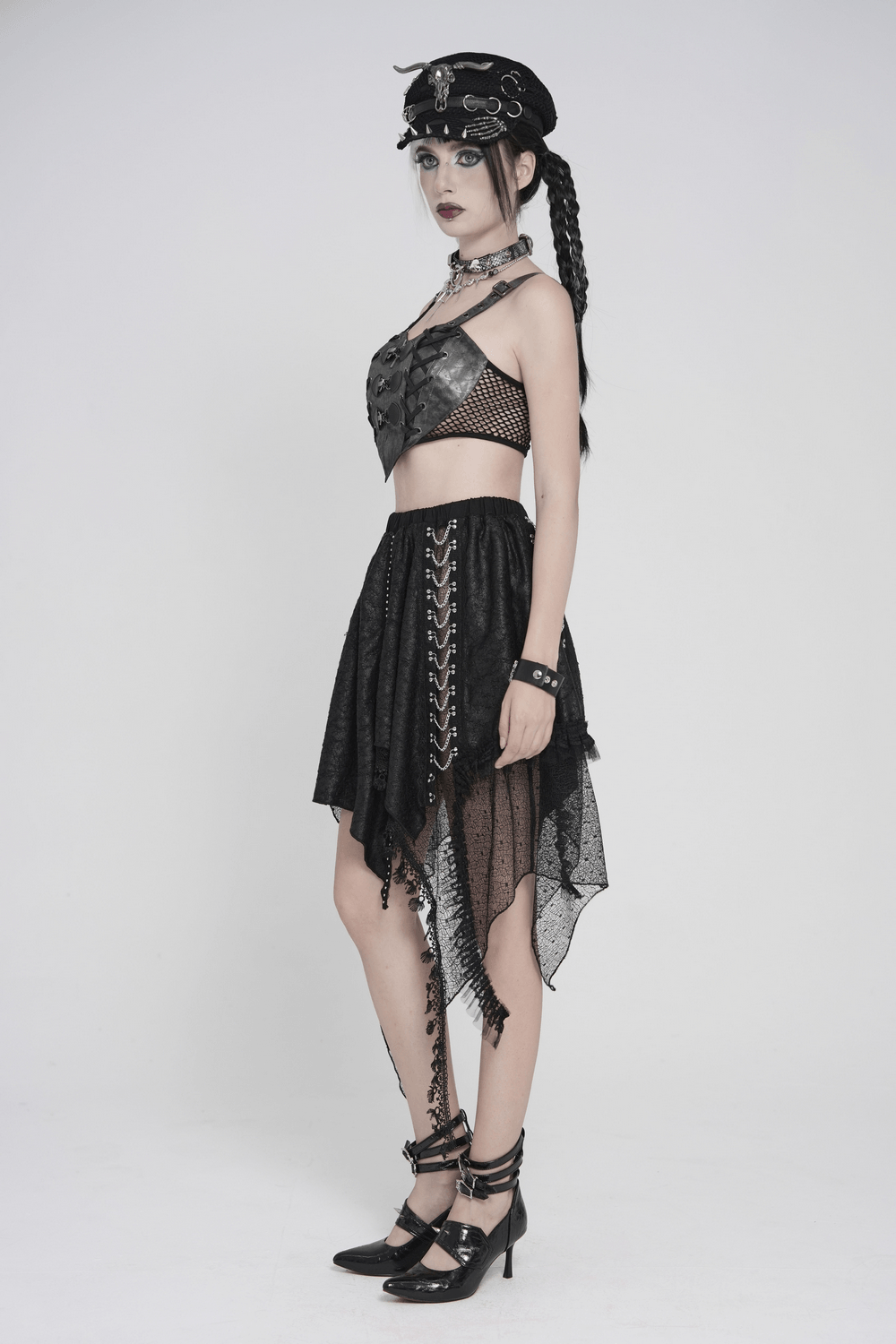 Gothic Faux Leather Lace Up Buckle Bralette Top