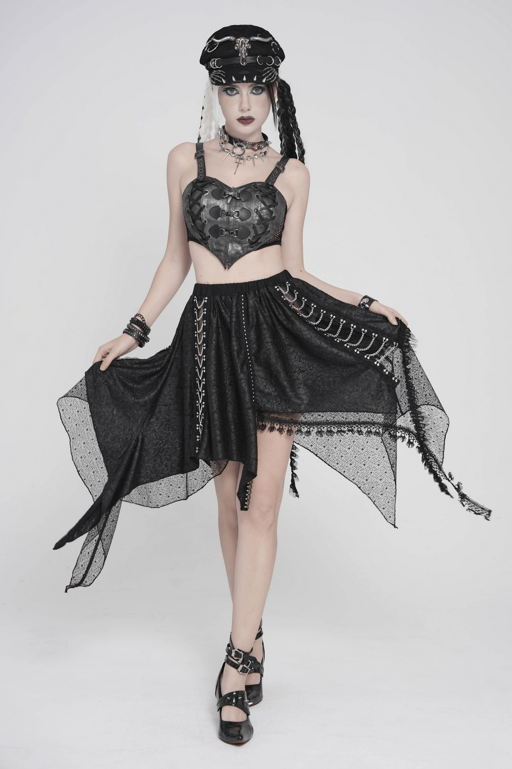 Gothic Faux Leather Lace Up Buckle Bralette Top