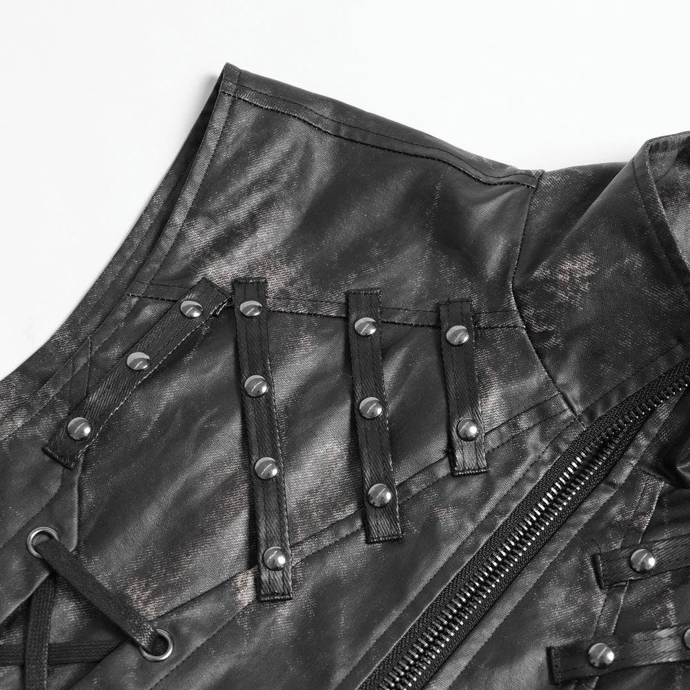Gothic Faux Leather Vest with Zipper and Lace-Up Sides