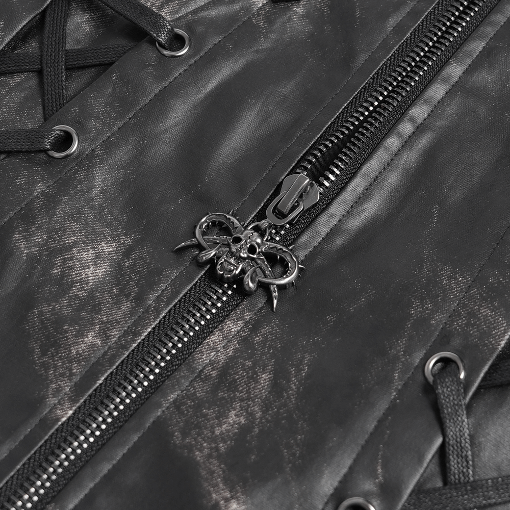 Gothic Faux Leather Vest with Zipper and Lace-Up Sides