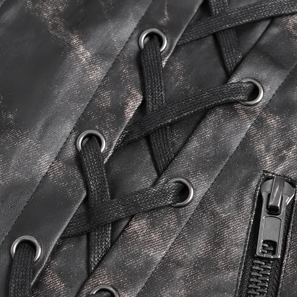 Gothic Faux Leather Vest with Zipper and Lace-Up Sides