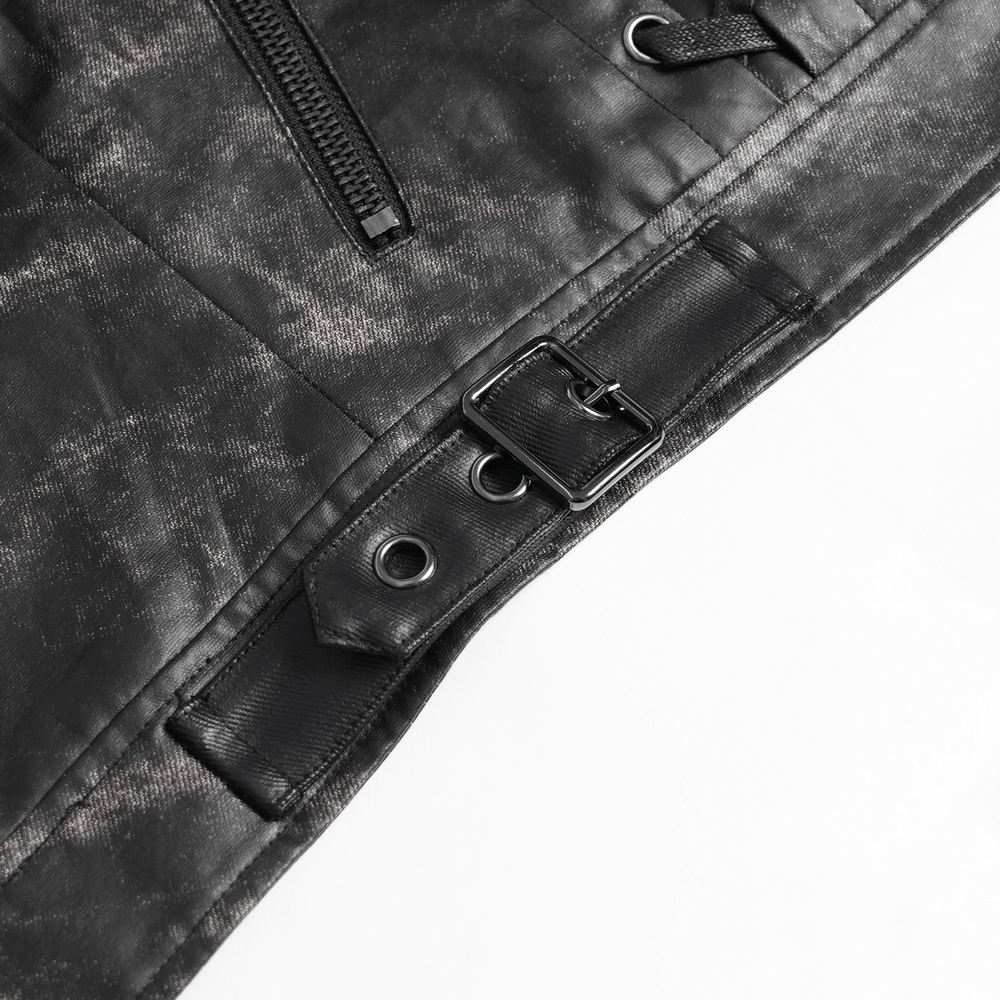 Gothic Faux Leather Vest with Zipper and Lace-Up Sides