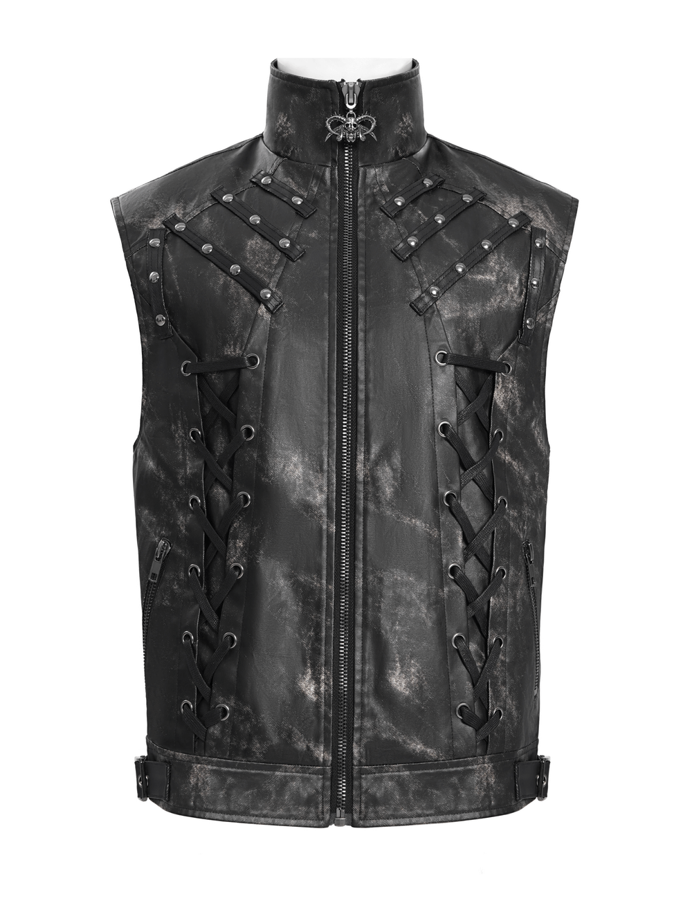 Gothic Faux Leather Vest with Zipper and Lace-Up Sides