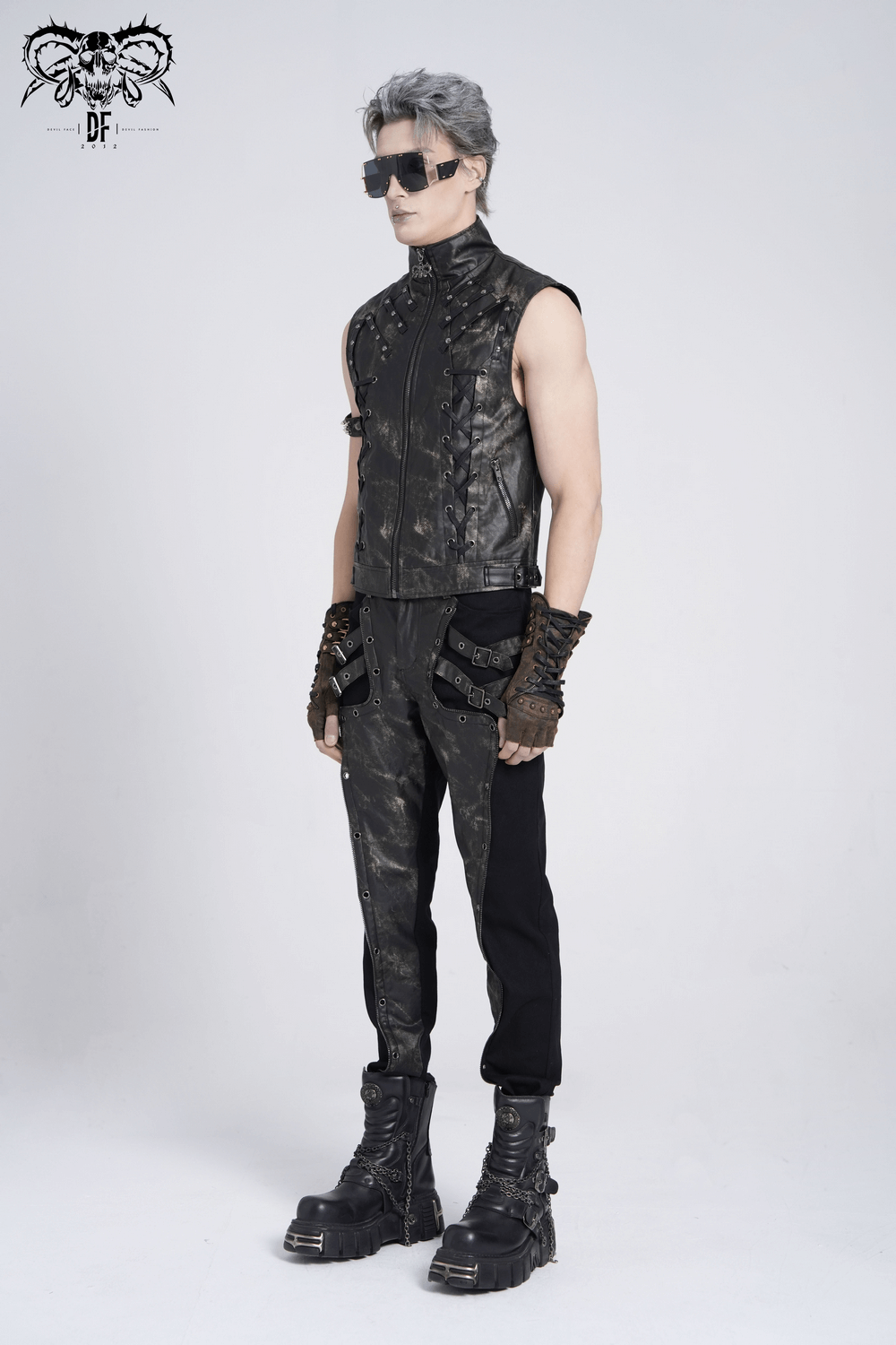 Gothic Faux Leather Vest with Zipper and Lace-Up Sides