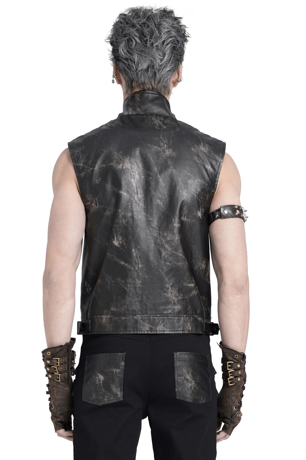 Gothic Faux Leather Vest with Zipper and Lace-Up Sides