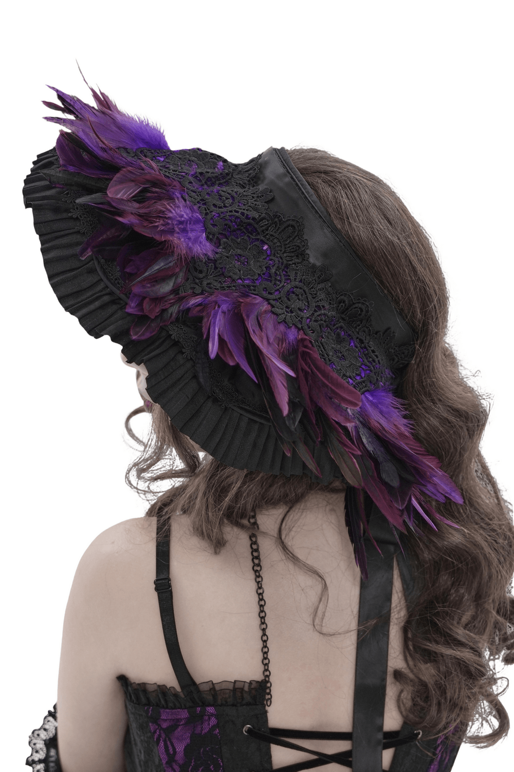 Gothic Feather Halo Bonnet Headdress for Women