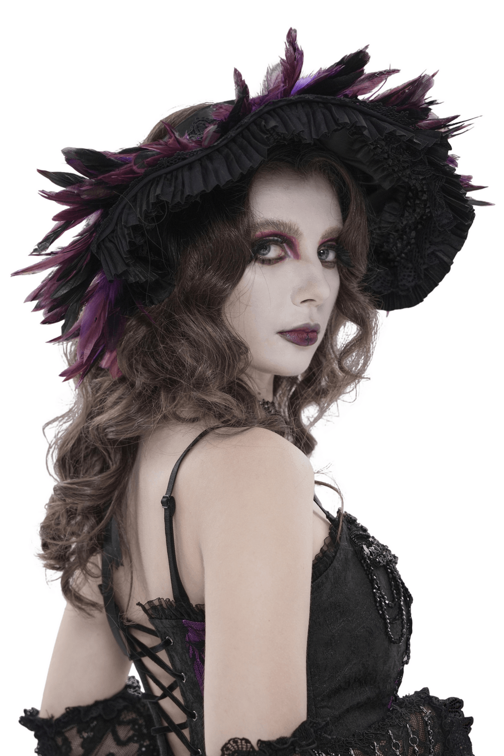 Gothic Feather Halo Bonnet Headdress for Women