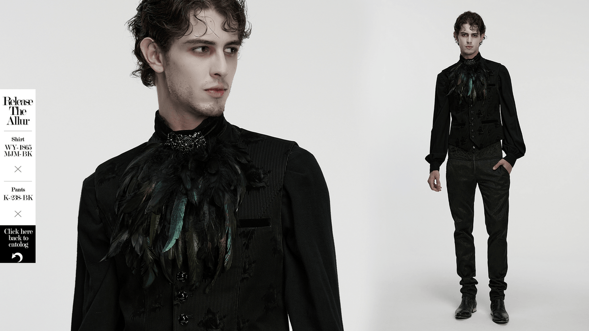 Gothic Feather Neck Collar with Velvet and Lace Detail