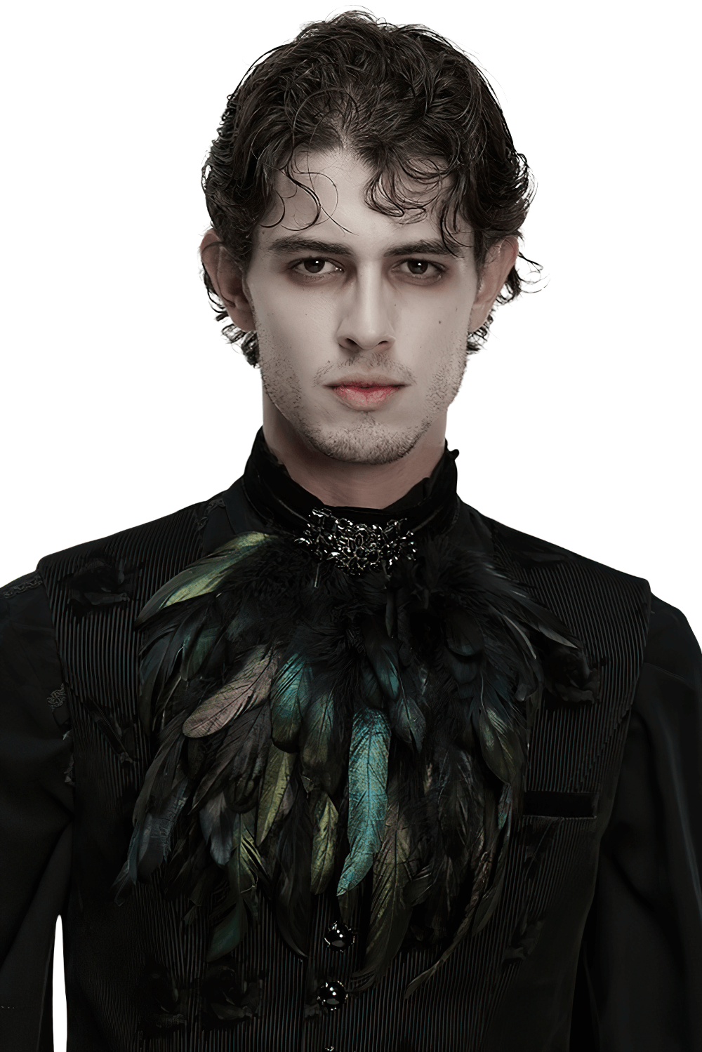 Gothic Feather Neck Collar with Velvet and Lace Detail