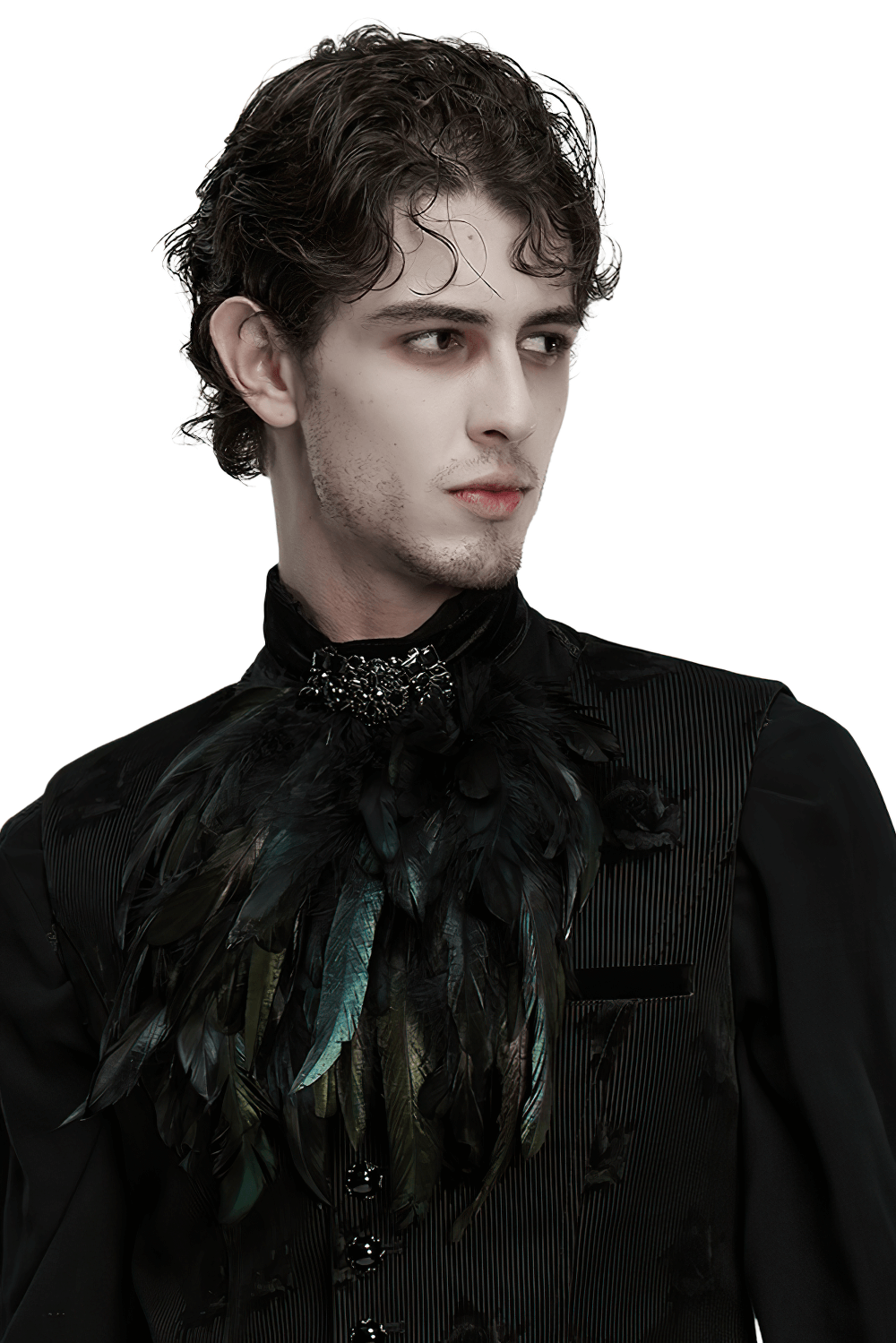 Gothic Feather Neck Collar with Velvet and Lace Detail