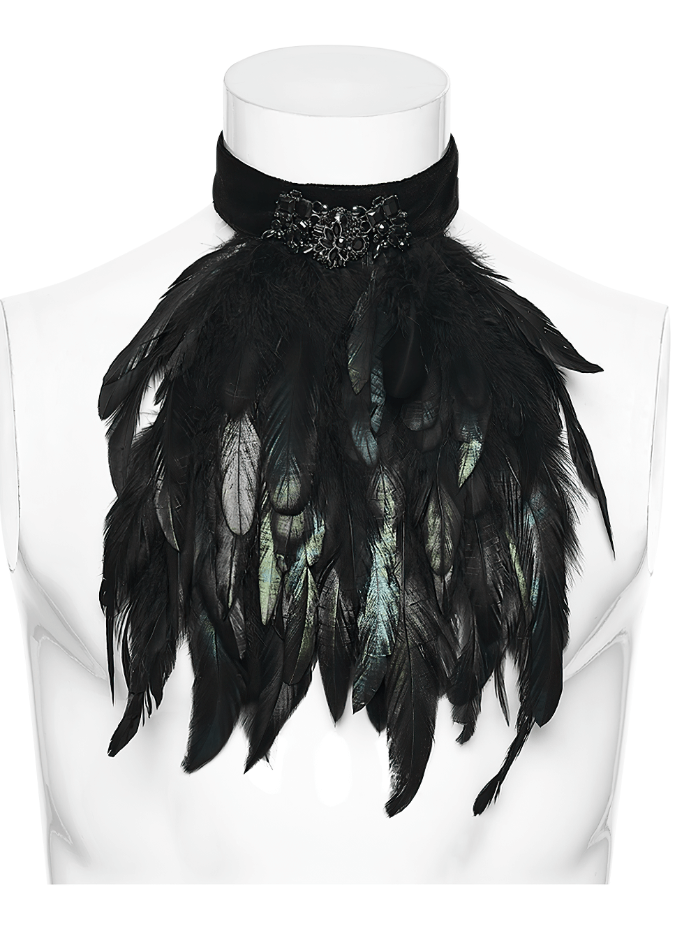 Gothic Feather Neck Collar with Velvet and Lace Detail