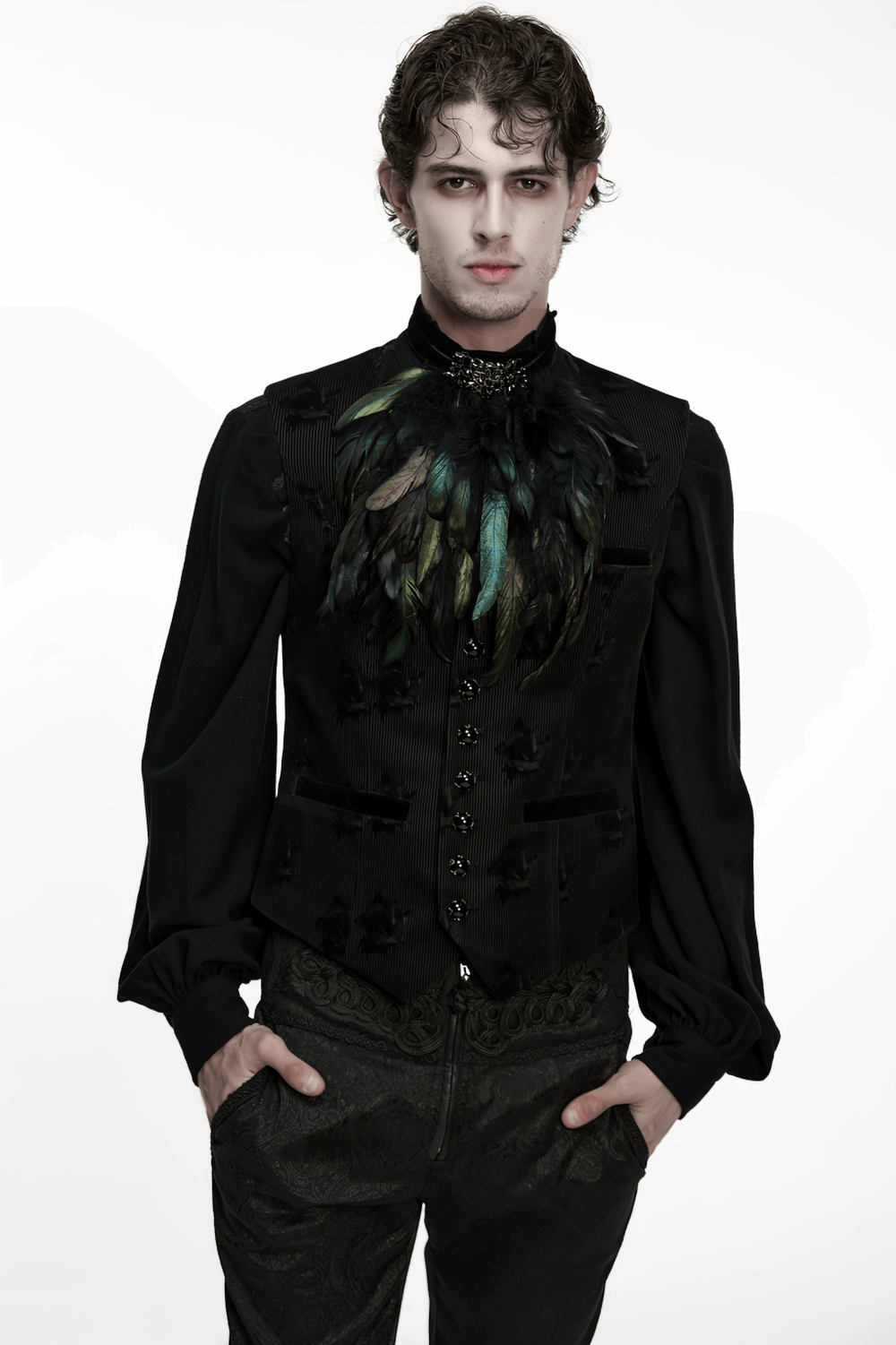 Gothic Feather Neck Collar with Velvet and Lace Detail