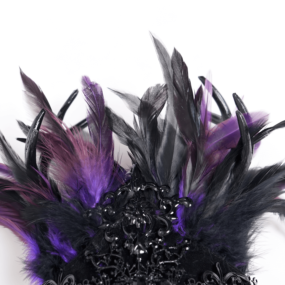 Gothic Feathered Headpiece with Chain and Cross Ornaments