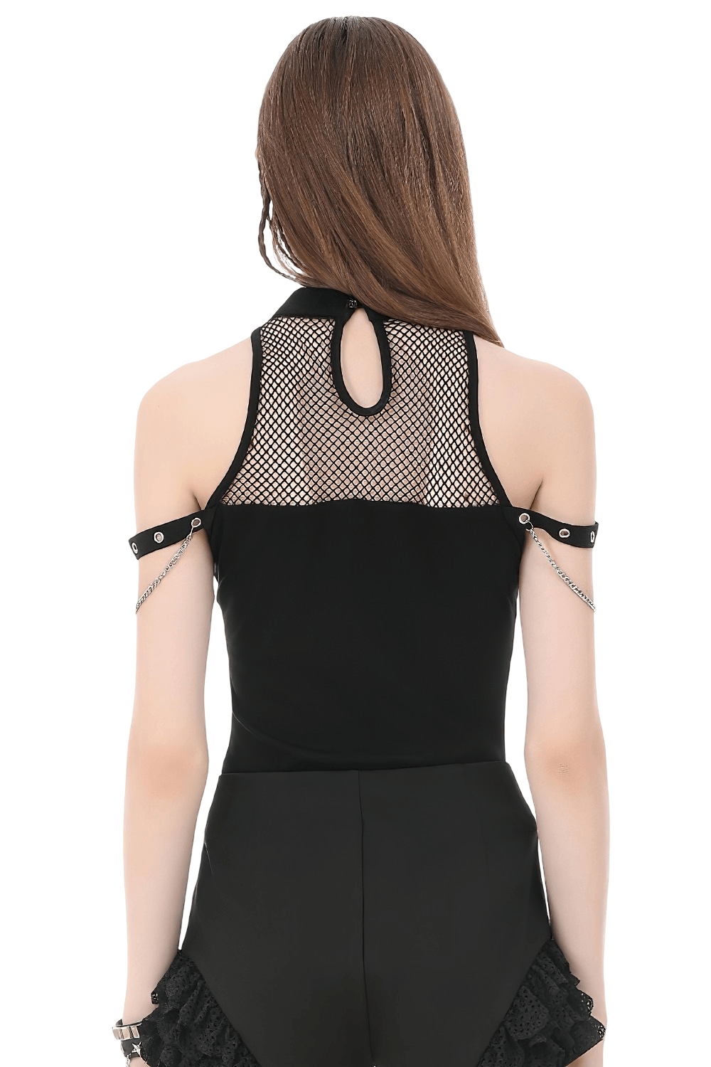 Gothic Fishnet Chain Halter Tank Top for Women