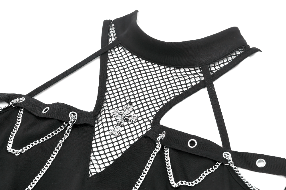 Gothic Fishnet Chain Halter Tank Top for Women