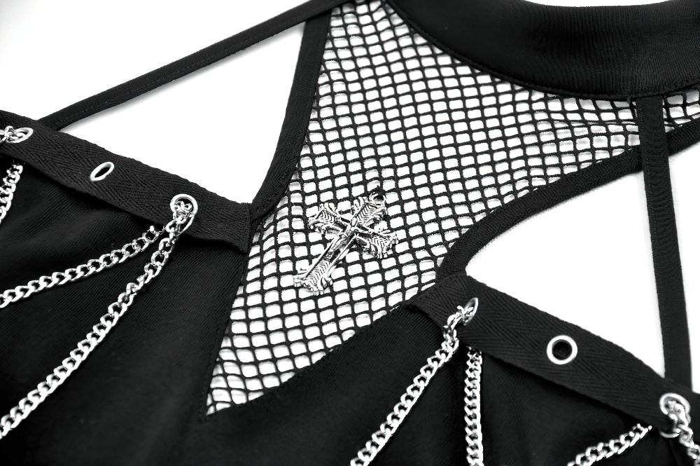 Gothic Fishnet Chain Halter Tank Top for Women
