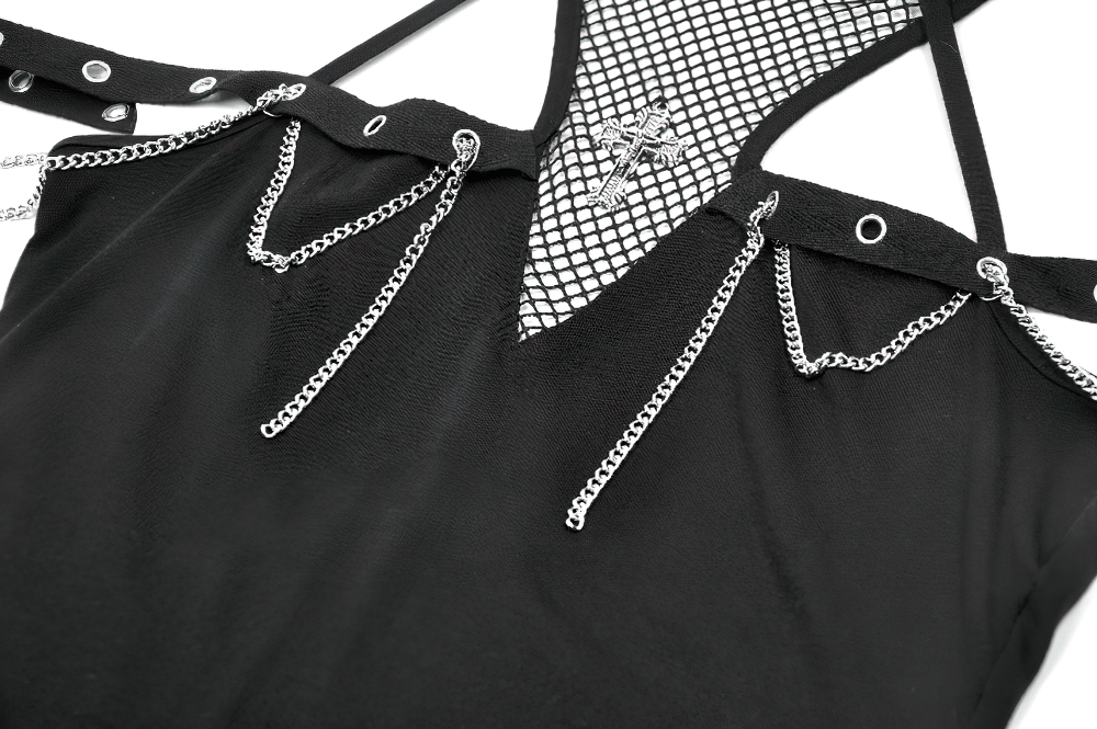 Gothic Fishnet Chain Halter Tank Top for Women