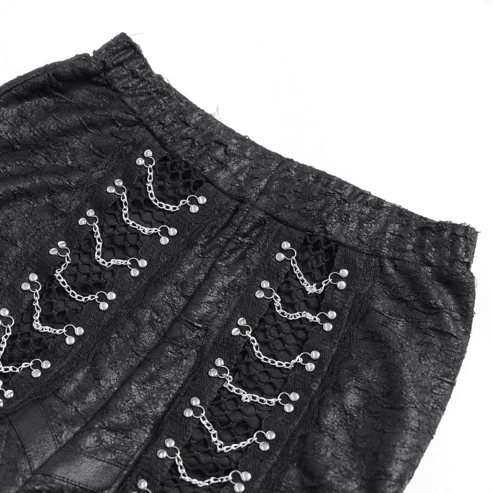 Gothic Fishnet Lace Up Flare Pants with Chains