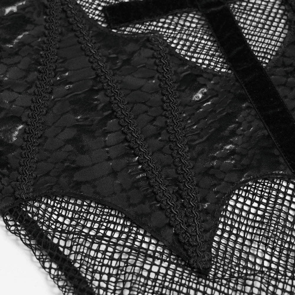 Gothic Fishnet Mesh Top with Bat Applique Sleeves for Women