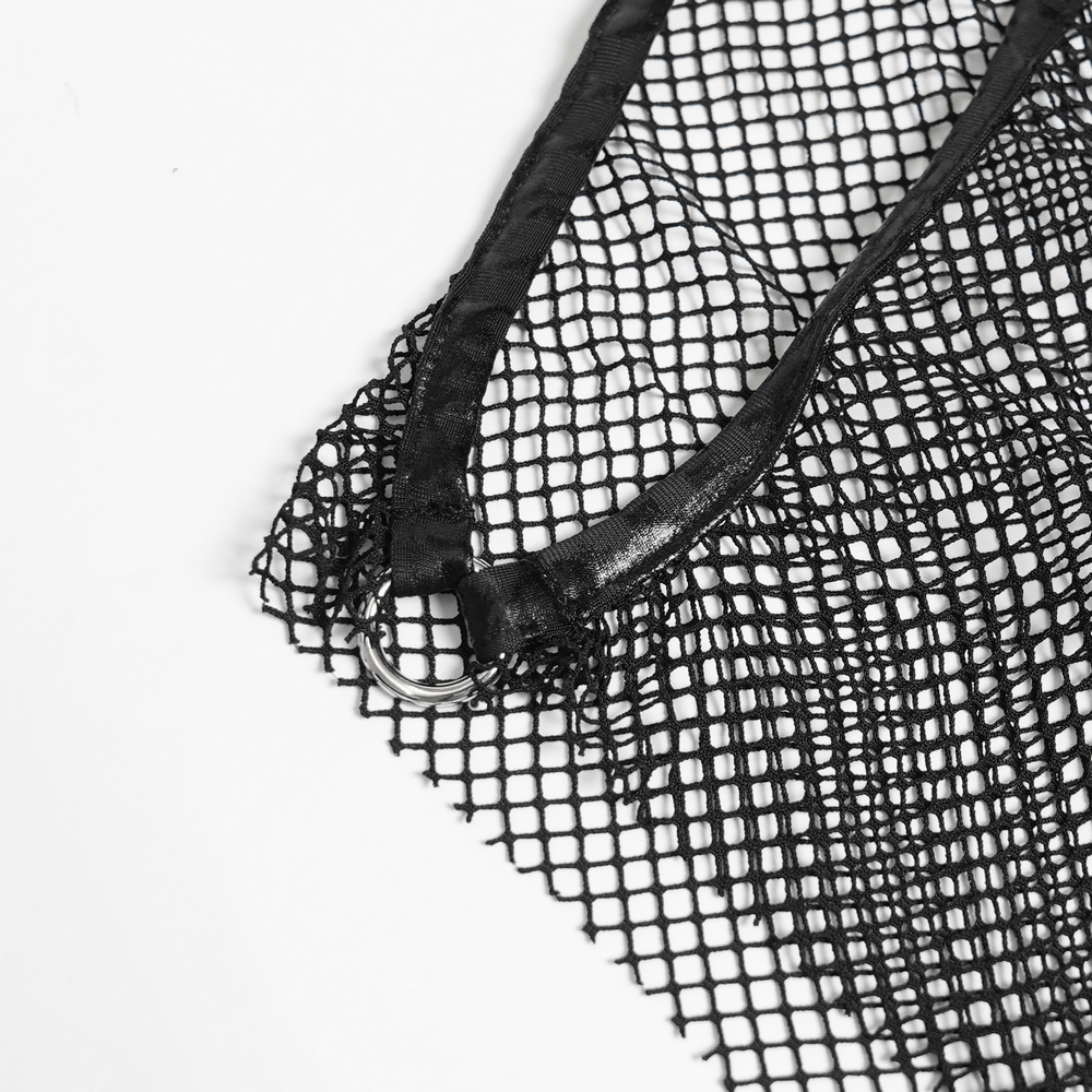 Gothic Fishnet Mesh Top with Bat Applique Sleeves for Women