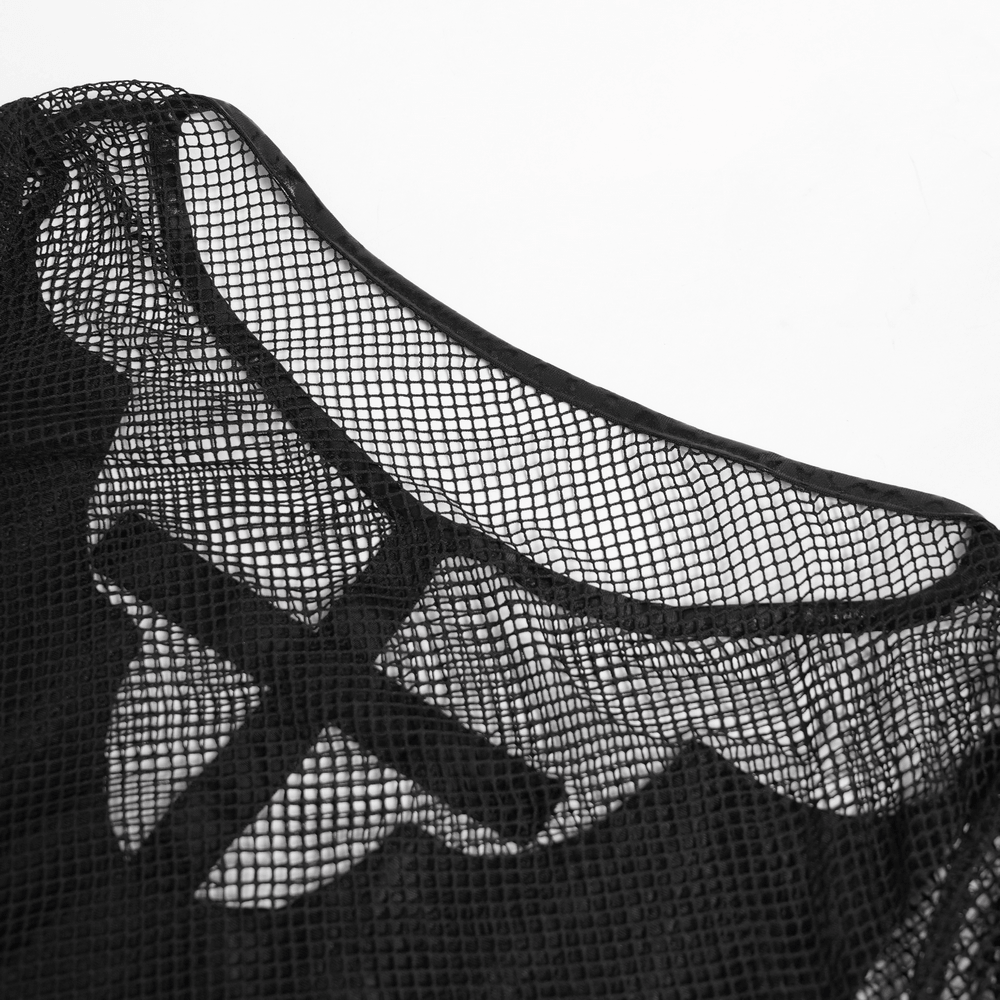 Gothic Fishnet Mesh Top with Bat Applique Sleeves for Women