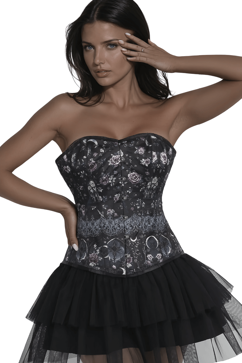 Gothic Floral Overbust Corset with Steel Boning