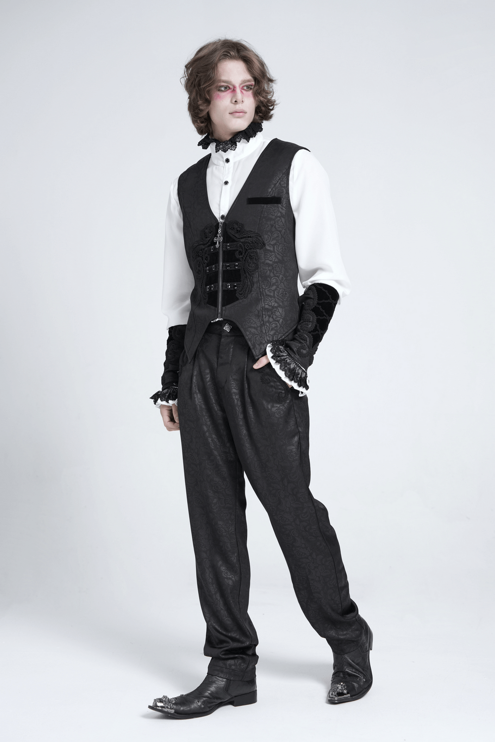 Gothic Floral Waistcoat with Velvet Straps and Cross Detail