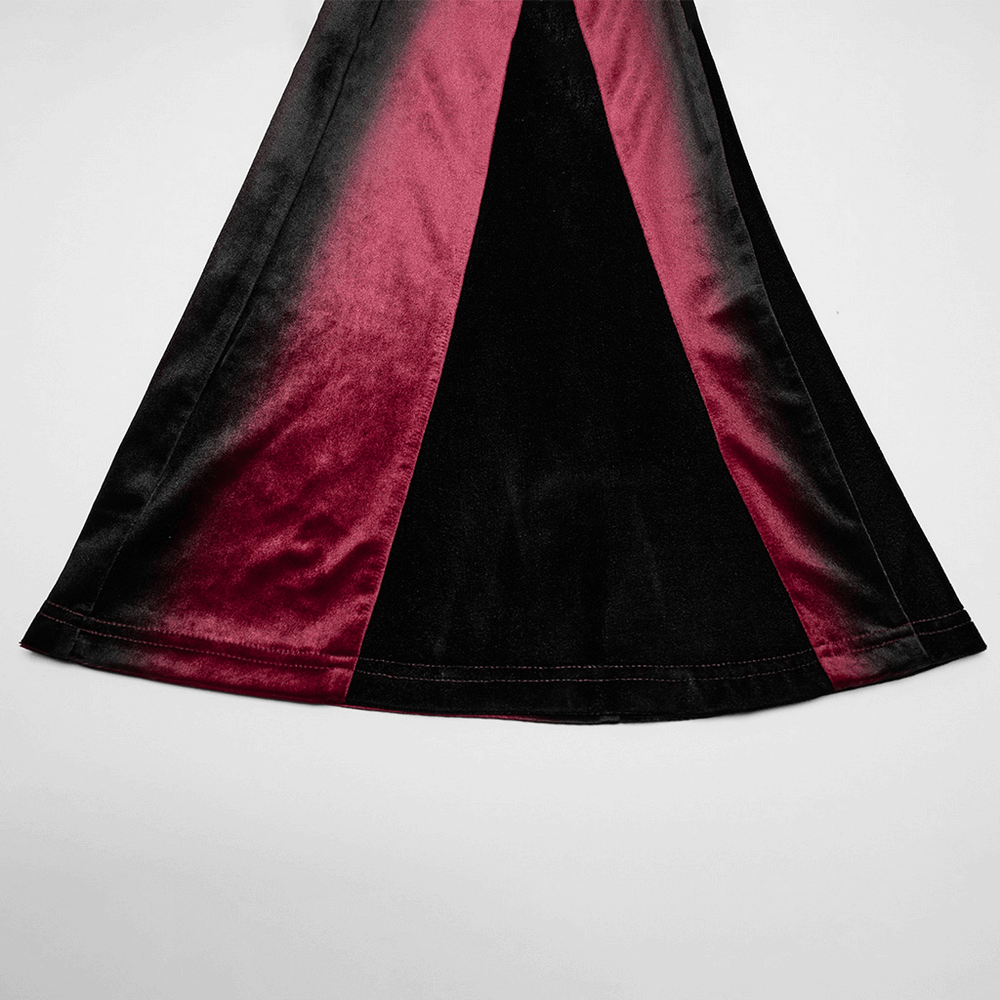 Gothic Gradient Velvet Flared Pants with Pleat Detail