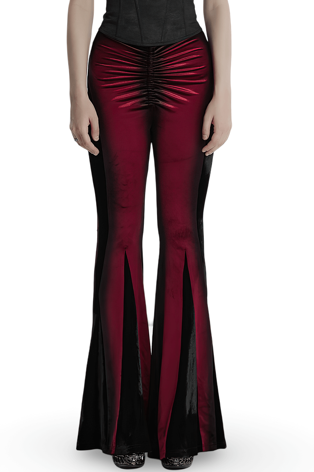 Gothic Gradient Velvet Flared Pants with Pleat Detail