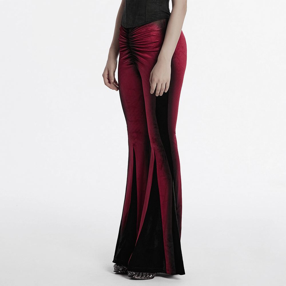 Gothic Gradient Velvet Flared Pants with Pleat Detail