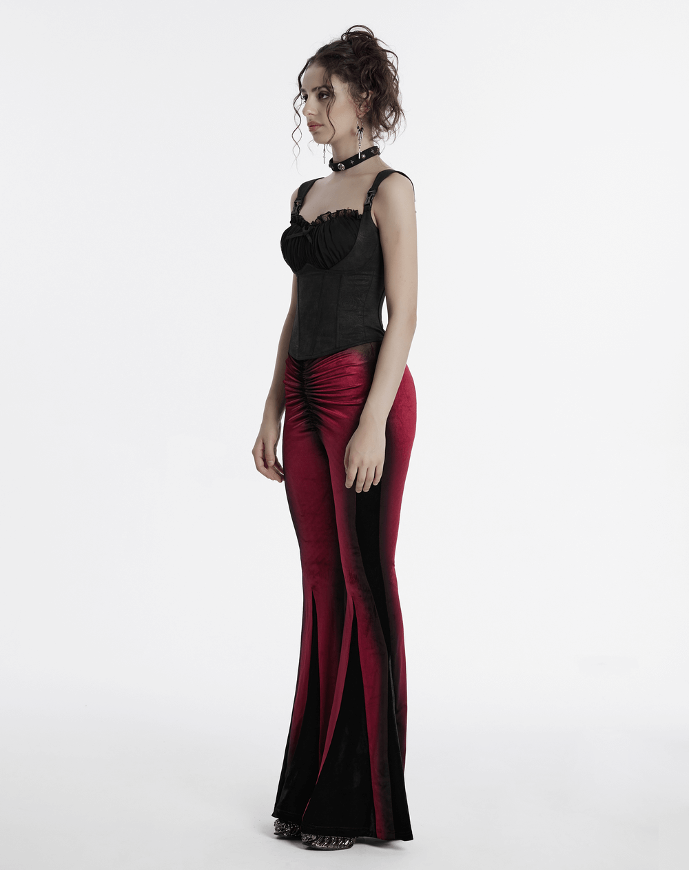 Gothic Gradient Velvet Flared Pants with Pleat Detail