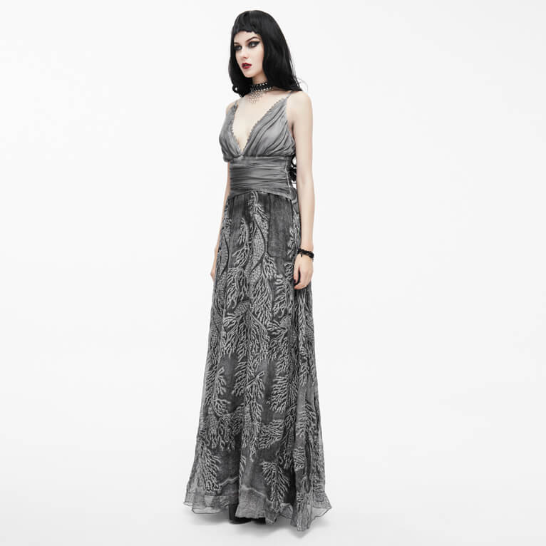 Gothic Gray Sexy Deep V Backless Dress for Women / Ladies Long Dress / Punk Fashion