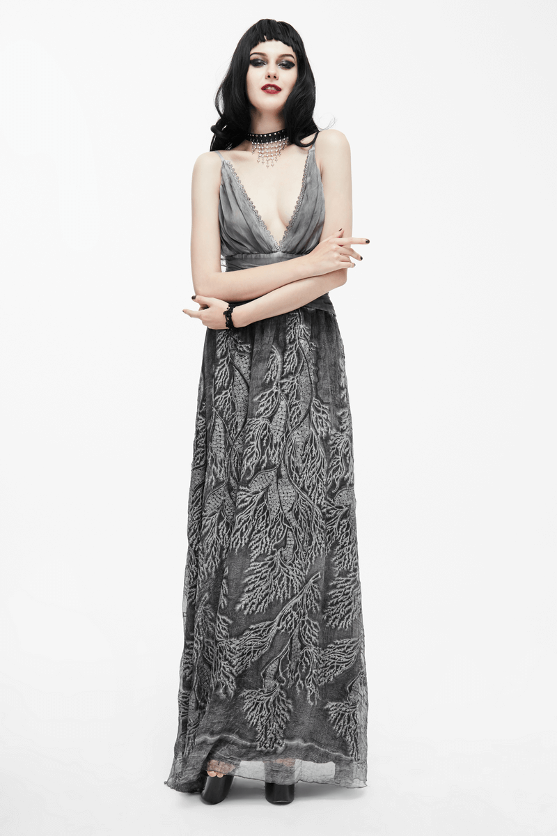 Gothic Gray Sexy Deep V Backless Dress for Women / Ladies Long Dress / Punk Fashion