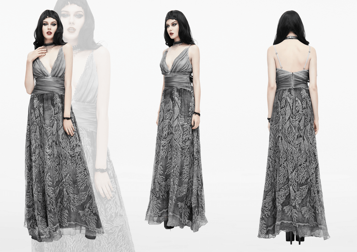 Gothic Gray Sexy Deep V Backless Dress for Women / Ladies Long Dress / Punk Fashion