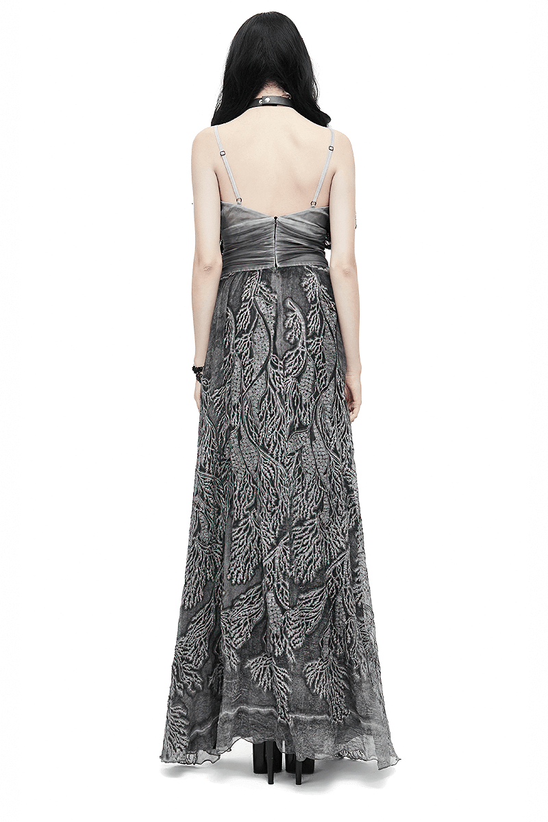 Gothic Gray Sexy Deep V Backless Dress for Women / Ladies Long Dress / Punk Fashion