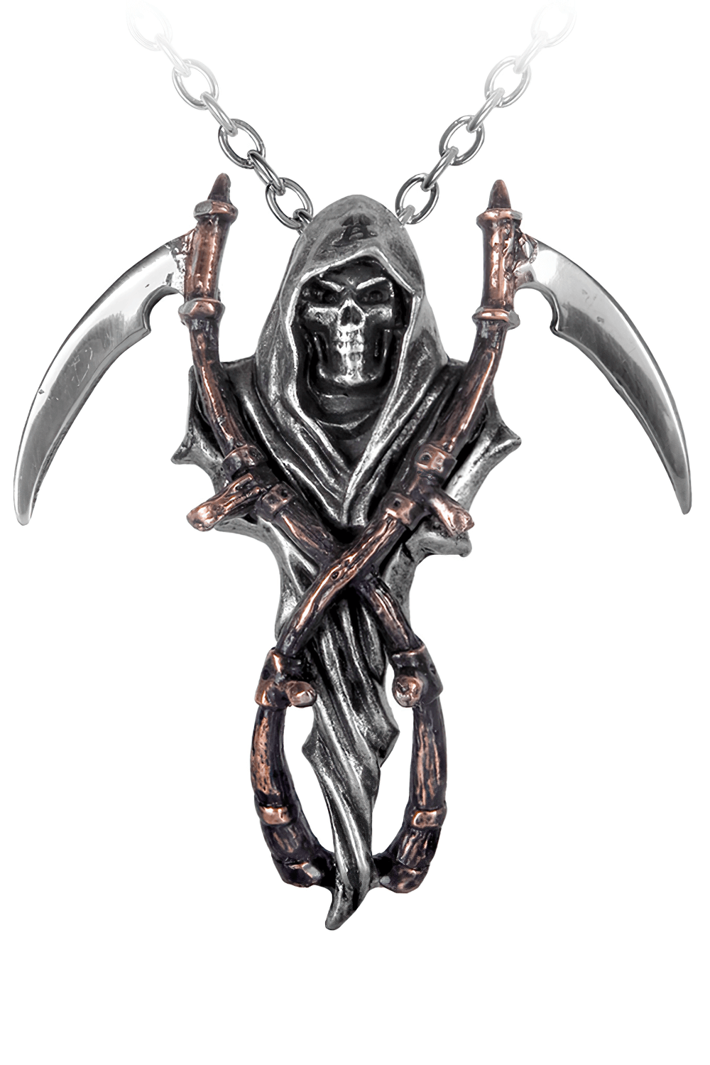 Gothic Grim Reaper Pendant with Dual Scythe Design