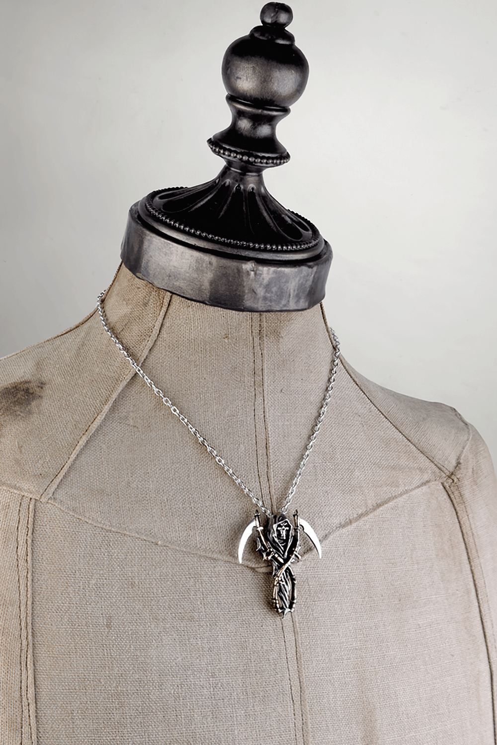 Gothic Grim Reaper Pendant with Dual Scythe Design