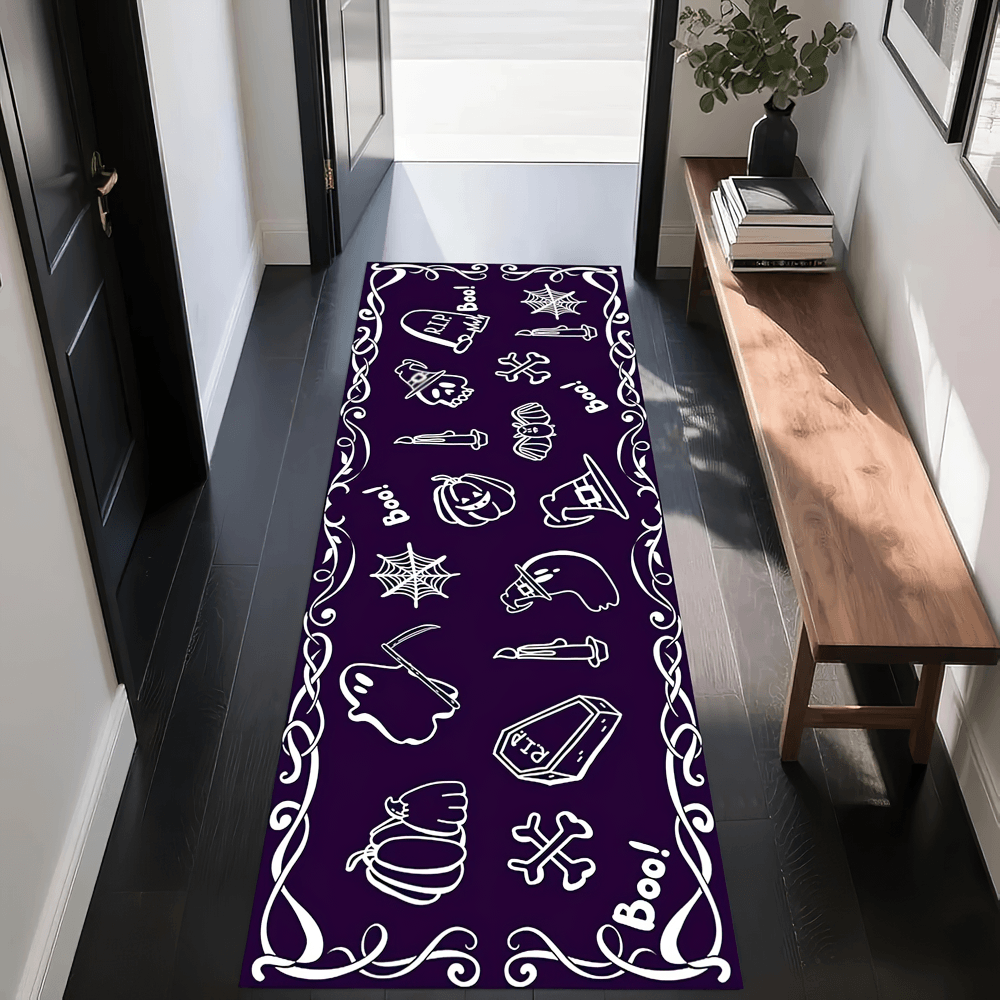 Gothic Hallway Runner Rug with Spooky Art Motifs