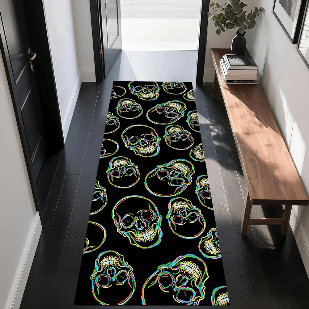 Gothic Hallway Runner Rug with Spooky Art Motifs