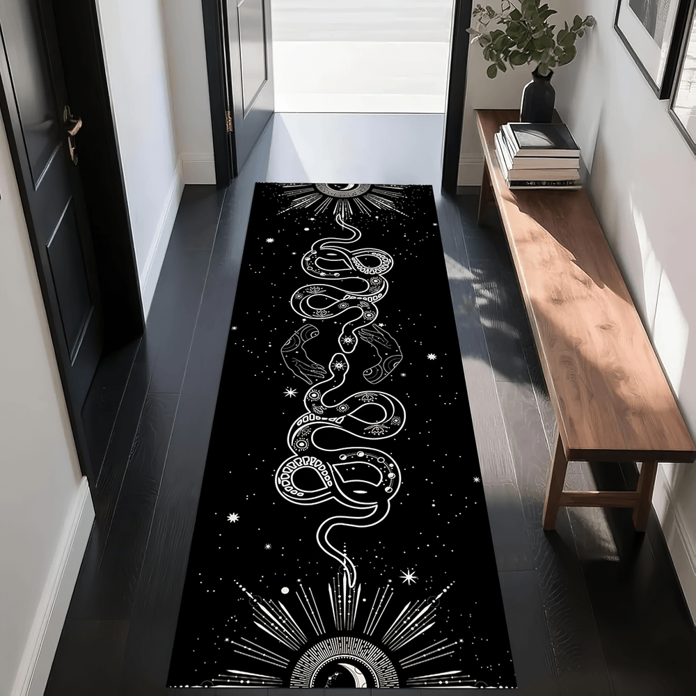 Gothic Hallway Runner Rug with Spooky Art Motifs
