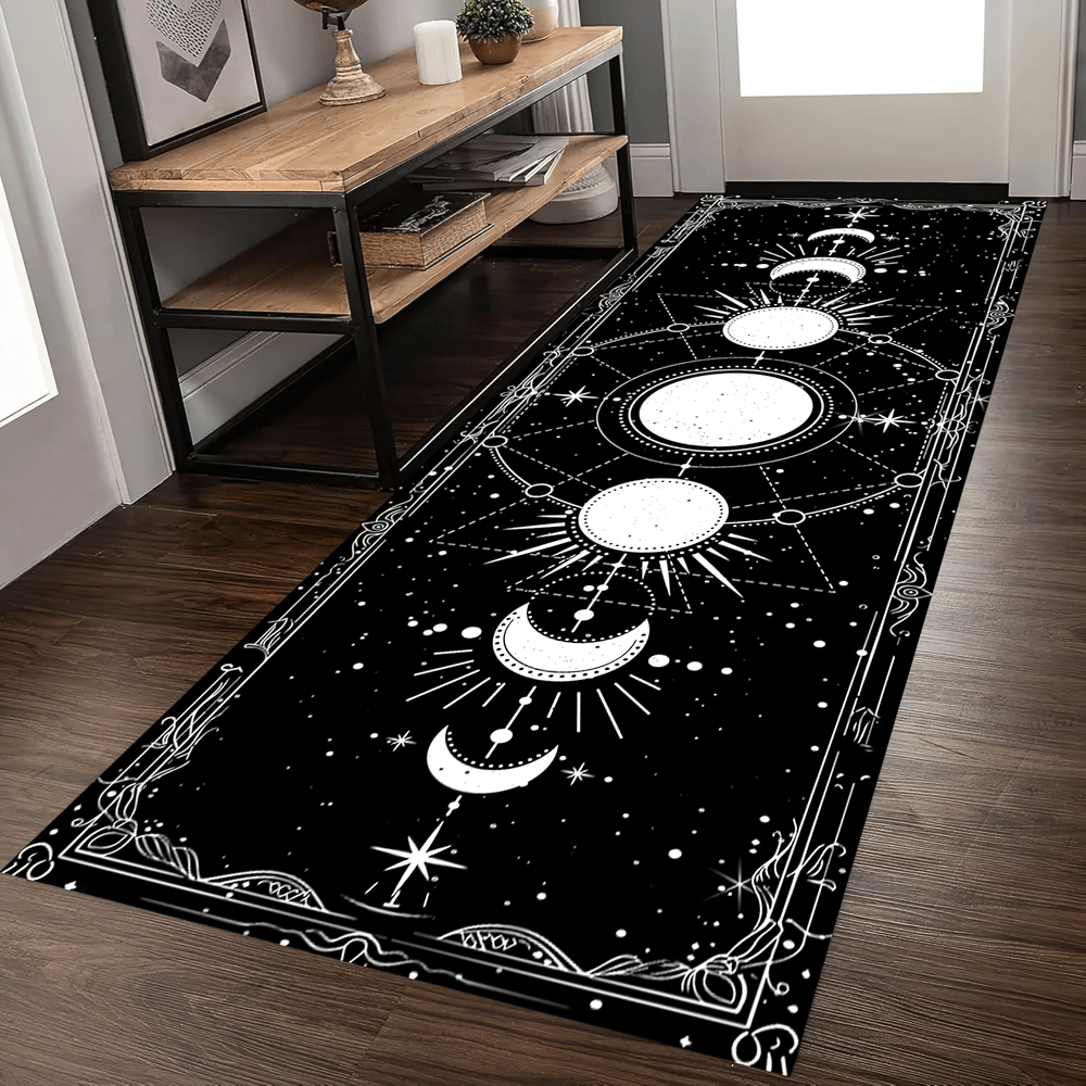 Gothic Hallway Runner Rug with Spooky Art Motifs